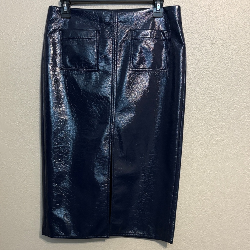 J. Crew Shiny Dark Blue Pencil Skirt